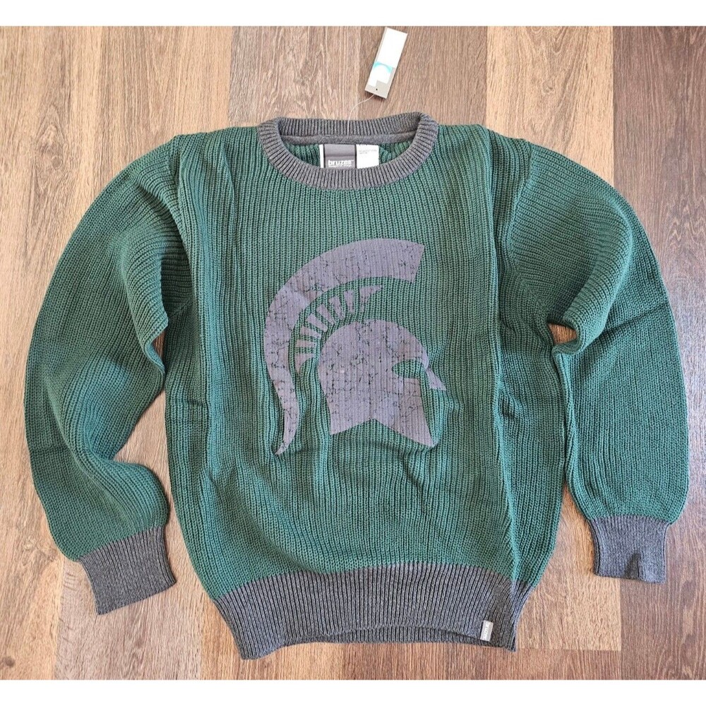 Michigan State Spartans Adult Malibu Crew Sweater Green Men's XXL Gray Logo